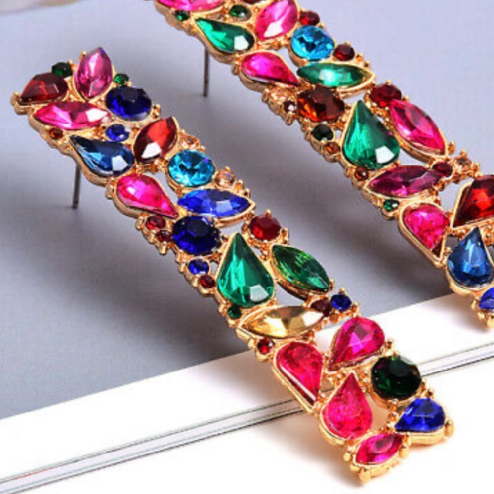 NEW 18k gold plated multicolored Unique Earrings - Picture 5 of 6